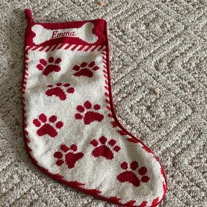 Lands' End Red and White Dog Paw Stocking